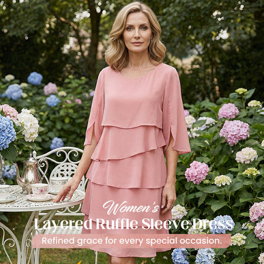 🔥Letzter Tag: 60% Rabatt!⏰👗✨Damen Kleid – Rundhals, Kaskaden-Rüschen & Mehrlagig – Elegant, Schmeichelhaft & Perfekt für Sommer & Anlässe 🌸