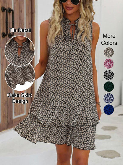 ⏰Letzter Tag der Aktion:60 % Rabatt🔥💃Damenkleid mit Schleife und geometrischem Muster👗