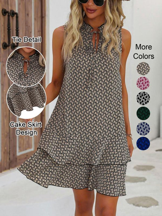 ⏰Letzter Tag der Aktion:60 % Rabatt🔥💃Damenkleid mit Schleife und geometrischem Muster👗