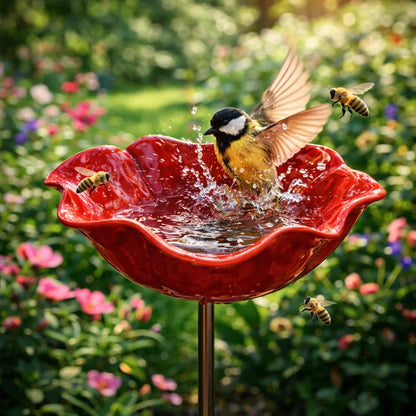 🌼Handgefertigter Metall Blumen-Gartenstecker 🐦 Vogeltränke & Insekten-Trinkstelle, Wetterfest Gartendekoration für Beet, Wege & Außenbereich, Einzigartiges Deko Geschenk