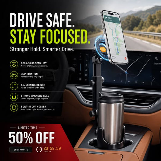 🔥Letzter Tag: 60% Rabatt!⏰⭐Neu eingetroffen 2026💥🥳🧲Handyhalterung für Getränkehalter im Auto – 360° verstellbar, starker N52-Magnet, Einhandbedienung, passend für alle Handys, stabile Magnet- und Klemmhalterungen für sicheres Fahren