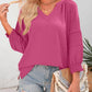 🔥Letzter Tag: 60% Rabatt!⏰👚Damen 3/4 Laterne Ärmel Casual V-Ausschnitt T-Shirts plizierte lose Hohlbluse