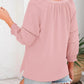 🔥Letzter Tag: 60% Rabatt!⏰👚Damen 3/4 Laterne Ärmel Casual V-Ausschnitt T-Shirts plizierte lose Hohlbluse