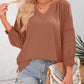 🔥Letzter Tag: 60% Rabatt!⏰👚Damen 3/4 Laterne Ärmel Casual V-Ausschnitt T-Shirts plizierte lose Hohlbluse