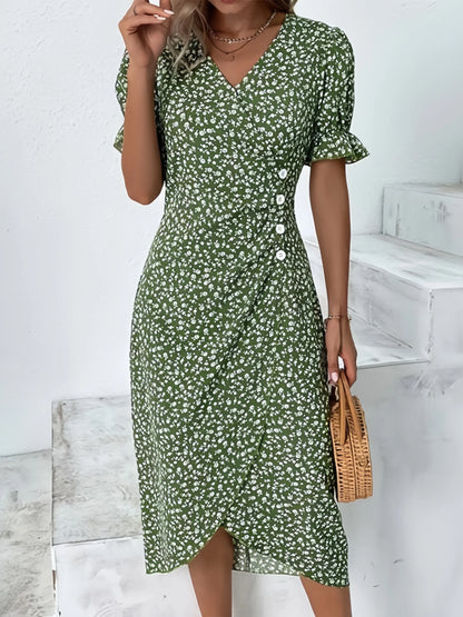 🌷 Last Day 50%Rabatt auf das florale V-Ausschnitt-gedruckte Kleid von V-Ausschnitt