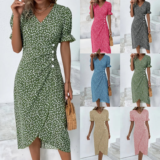 🌷 Last Day 50%Rabatt auf das florale V-Ausschnitt-gedruckte Kleid von V-Ausschnitt