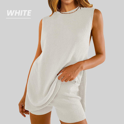 🏖️Sommerliches Damen-Outfit🔥2-teiliges Set aus ärmelloser Strickbluse und Shorts