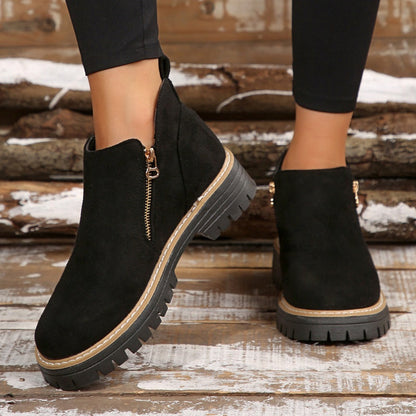 🥾 Promo 50 % – Damenschuhe trendig und komfortabel, runde Spitze mit Zip 🌟👢