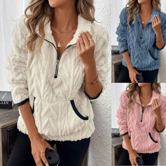 ⏳Begrenzte Zeit 49% Rabatt💥Sweatshirt mit kuscheliger Tasche und Halbreißverschluss