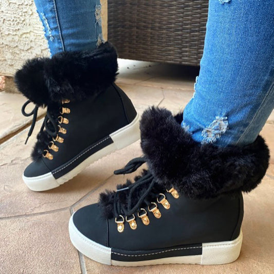 🌈👢Mit Kunstfell gefütterte High-Top-Winter-Sneakers für Damen🎁