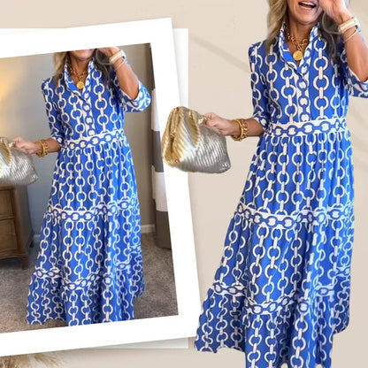 ⏰Letzter Tag: 60% Rabatt! 🌸👗Maxikleid für Damen mit Geometrischem Print & V-Ausschnitt – Figurbetont, Leichter Stoff & Perfekt Für Frühling & Sommer ☀️