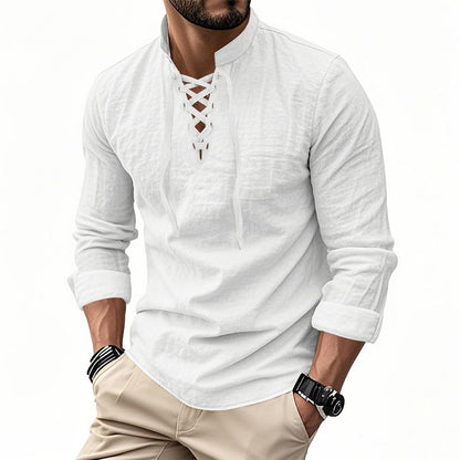 🏴‍☠️ Herren Vintage Langarmshirt mit V-Ausschnitt – Leinenoptik, Pirat-, Wikinger- & Gothic-Stil aus dem Mittelalter