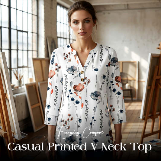 🌸Frühjahrsverkauf: 60% reduziert 👕Casual Damen-Oberteil mit Print und V-Ausschnit