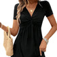 👗🎀 Damen V-Ausschnitt-Kleid mit Knoten- & Raffdetail – ärmellos, taillenbetont & feminin – Fließender Stoff, perfekt für Sommerpartys, Büro oder romantische Anlässe 💃