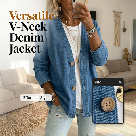 🔥Letzter Tag: 60% Rabatt! ⏰ Klassische Damen-Jeansjacke – V-Ausschnitt, Knopfleiste & Lockerer Casual-Schnitt ✨🧥
