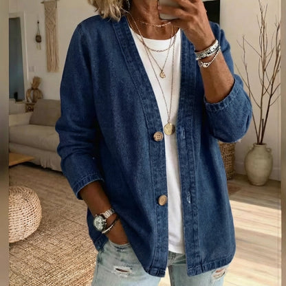 🔥Letzter Tag: 60% Rabatt! ⏰ Klassische Damen-Jeansjacke – V-Ausschnitt, Knopfleiste & Lockerer Casual-Schnitt ✨🧥