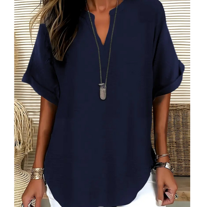 🏖️ Sommersalg 60 % rabatt 🏝️👚Modisches lockeres einfarbiges Kurzarm-Oberteil🍃