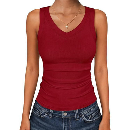 V-Ausschnitt Rippen Top – formanpassende Stretch-Qualität, atmungsaktiv & weich – in 7 Farben & Größen S–2XL – Perfekt als Basic Layer