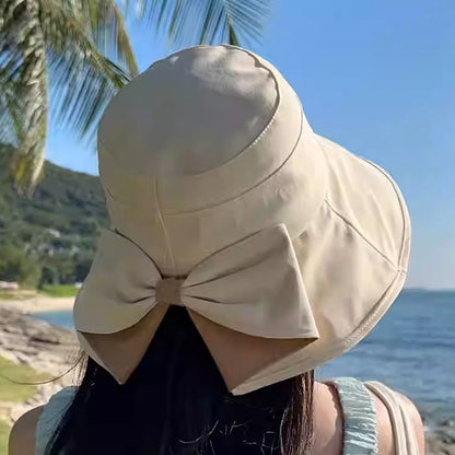 🏖️ Sommer-Sale 60% Rabatt 🏝️👒 🎀Damen-Sonnenhut mit Schleife und breiter Krempe – faltbar, 360°-Schutz🎁