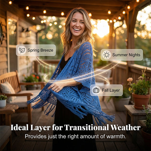🏖️ Sommer-Sale 60% Rabatt 🏝️Boho Strick Cardigan mit Fransen ✨Damen durchscheinender Lochstrick Überwurf | atmungsaktiver Sommer Strickjacke für Alltag & Abendoutfit