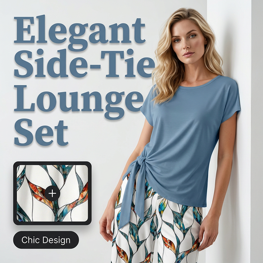 🏖️ Sommer-Sale 60% Rabatt 🏝️💙Damen Lounge-Set mit Bindungs-Top & gemusterter Hose – Bequem, stilvoll & perfekt für zu Hause!