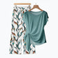 🏖️ Sommer-Sale 60% Rabatt 🏝️💙Damen Lounge-Set mit Bindungs-Top & gemusterter Hose – Bequem, stilvoll & perfekt für zu Hause!