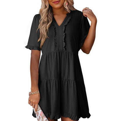 🏖️ Sommer-Sale 60% Rabatt 🏝️👗Damen-Stufenkleid mit Rüschenbesatz und V-Ausschnitt👚