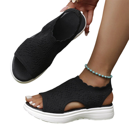 🏖️ Sommer-Sale 60% Rabatt 🏝️👡Damen Strick-Plateausandalen ✨Atmungsaktive bequeme Sommersandalen mit weicher Sohle für Stadt & Spaziergänge