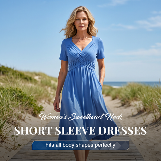 🔥Letzter Tag: 60% Rabatt!⏰👗Damen V-Ausschnitt Kurze Ärmel Lange Kleider – Bequem, atmungsaktiv & figurschmeichelnd für alle Körpertypen