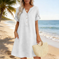 🔥Letzter Tag: 60% Rabatt!⏰👗Rabatt Damen Tunika-Kleid mit V-Ausschnitt & Taschen 🌊 Lässiges Kleid in Leinenoptik für Sommer, Strand & Alltag
