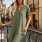 🔥Letzter Tag: 60% Rabatt!⏰👗Rabatt Damen Tunika-Kleid mit V-Ausschnitt & Taschen 🌊 Lässiges Kleid in Leinenoptik für Sommer, Strand & Alltag