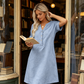 🔥Letzter Tag: 60% Rabatt!⏰👗Rabatt Damen Tunika-Kleid mit V-Ausschnitt & Taschen 🌊 Lässiges Kleid in Leinenoptik für Sommer, Strand & Alltag