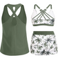 🏖️ Sommer-Sale 60% Rabatt 🏝️👙3-teiliges Badeset – Tankini Top, Neckholder Bikini & Palmenprint Badeshorts, figurfreundlich für Strand & Pool🏊