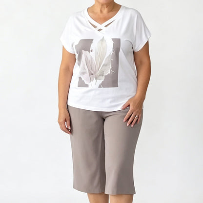 🔥Letzter Tag: 60% Rabatt!⏰👚👖Lässiges 2-teiliges Set mit V-Ausschnitt-Shirt & Cropped-Hose – Bequem, Atmungsaktiv & Vielseitig✨