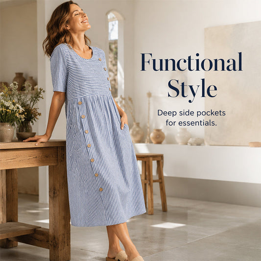 🏖️Sommer-Sale 50% RABATT🏝️👗Damen Lässiges Gestreiftes Kleid in Relaxed-Fit✨