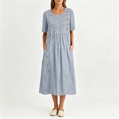 🏖️Sommer-Sale 50% RABATT🏝️👗Damen Lässiges Gestreiftes Kleid in Relaxed-Fit✨