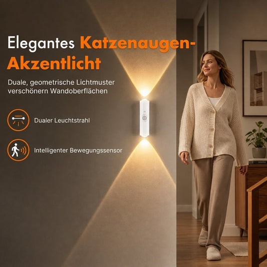 💥1+1 gratis🔥🌈💡Wiederaufladbare LED-Wandleuchte mit Bewegungssensor, Katzenauge Projektion, RGB🎉🎁